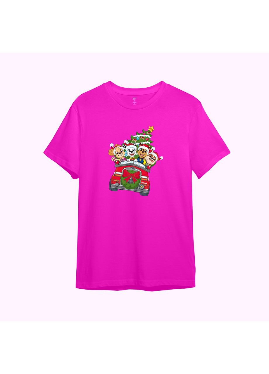 Рожева демісезонна дитяча новорічна футболка з принтом "ялинковий патруль". щенячий патруль (10556521614) ТiШОТКА