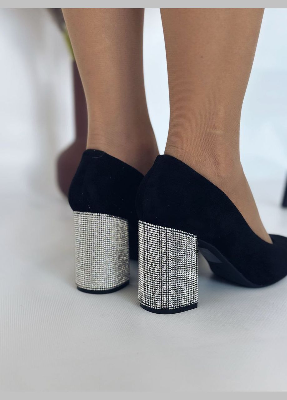 No Brand Жіночі вечірні туфлі на підборах з камінцями еко замш туфлі-човники чорний з штучна замша, — демісезон (315048623)