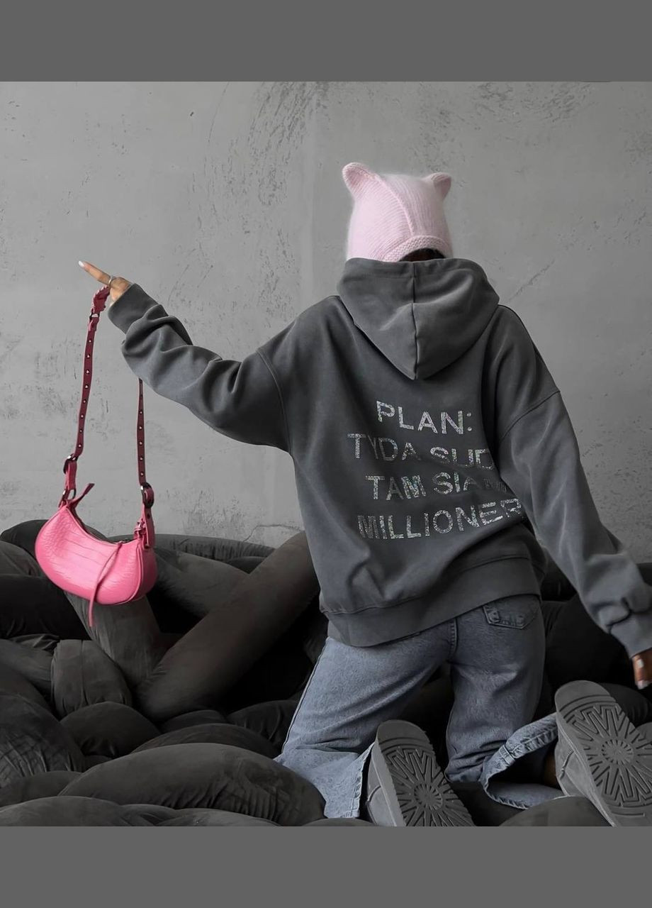 Утеплений худи графітовий колір з якісним написом з каменів на спині, ідеальний для холодної погоди та стильних образів. No Brand 005-1 (314745250)