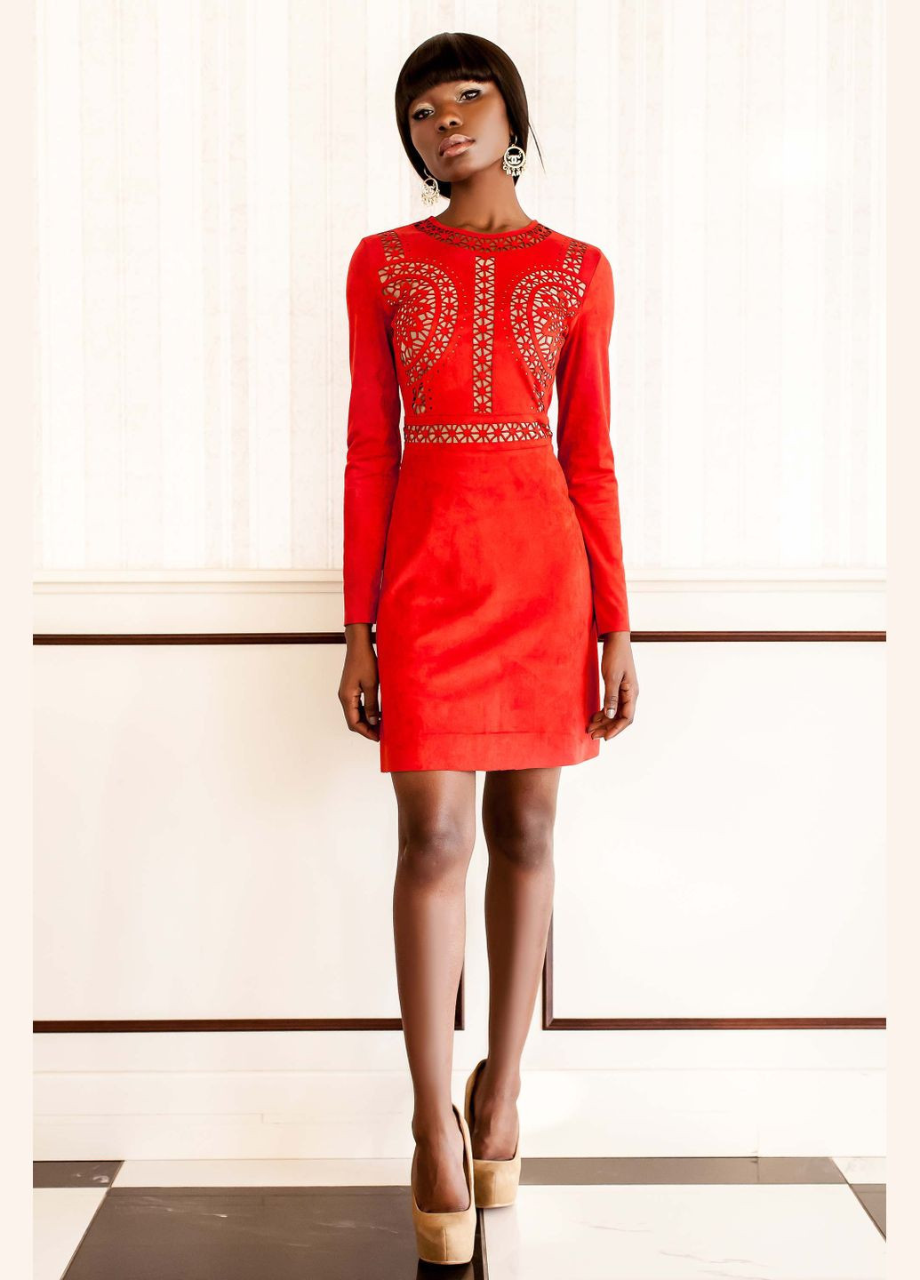 Красное кэжуал стильное платье их еко замши Jadone Fashion