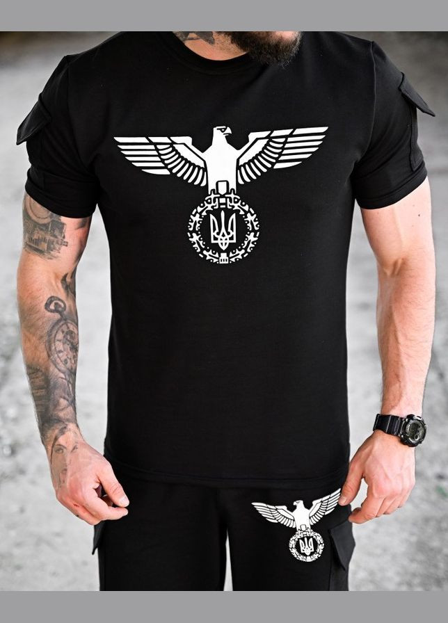 Чоловічий літній костюм Орел шорти+футболка чорний Freedom (340272971)
