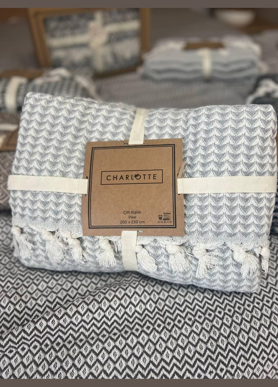 Турецкий хлопковый плед на кровать бахрома 200х230 (П4К-turkish-pled-001-04) No Brand (306634096)