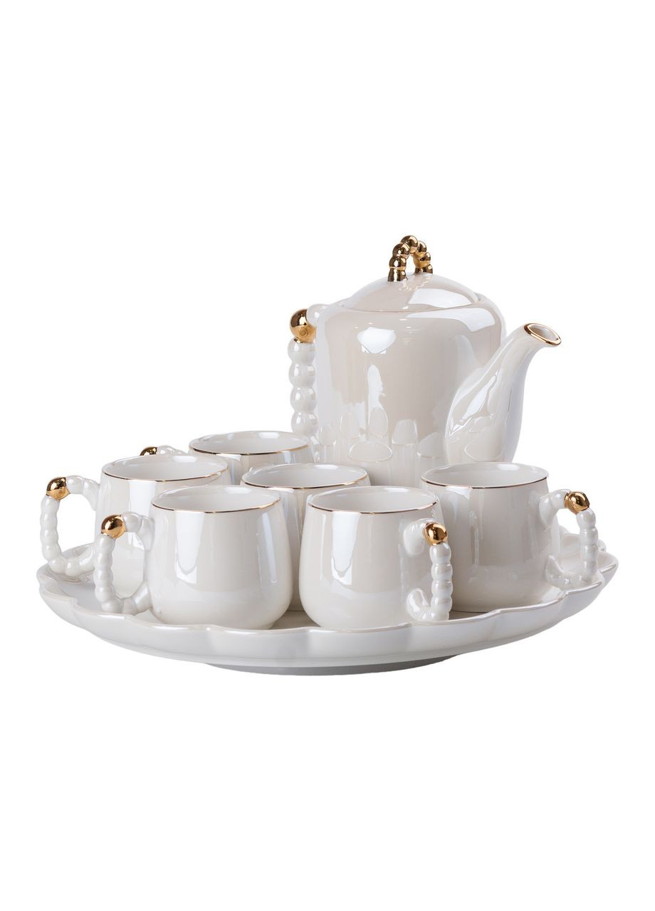 Чайний набір на 6 персон із заварювальним чайником та порцелянаовою підставкою Білий HP-15-7 Yiwu (370974164)