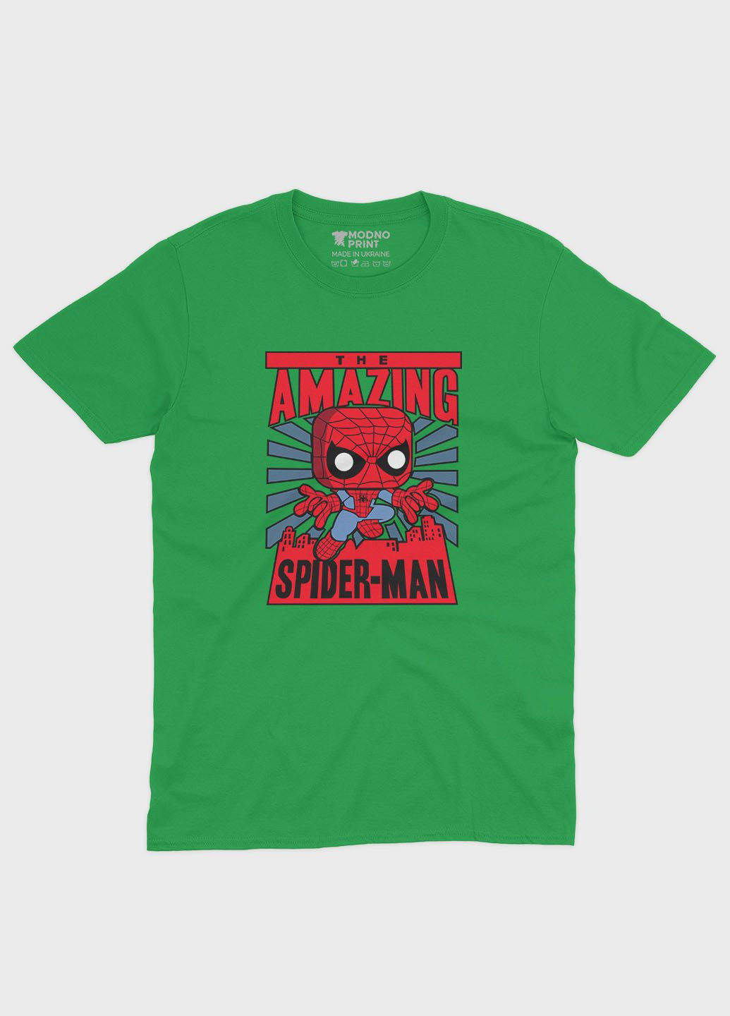 Зеленая демисезонная футболка для мальчика с принтом супергероя - человек-паук (ts001-1-keg-006-014-026-b) Modno