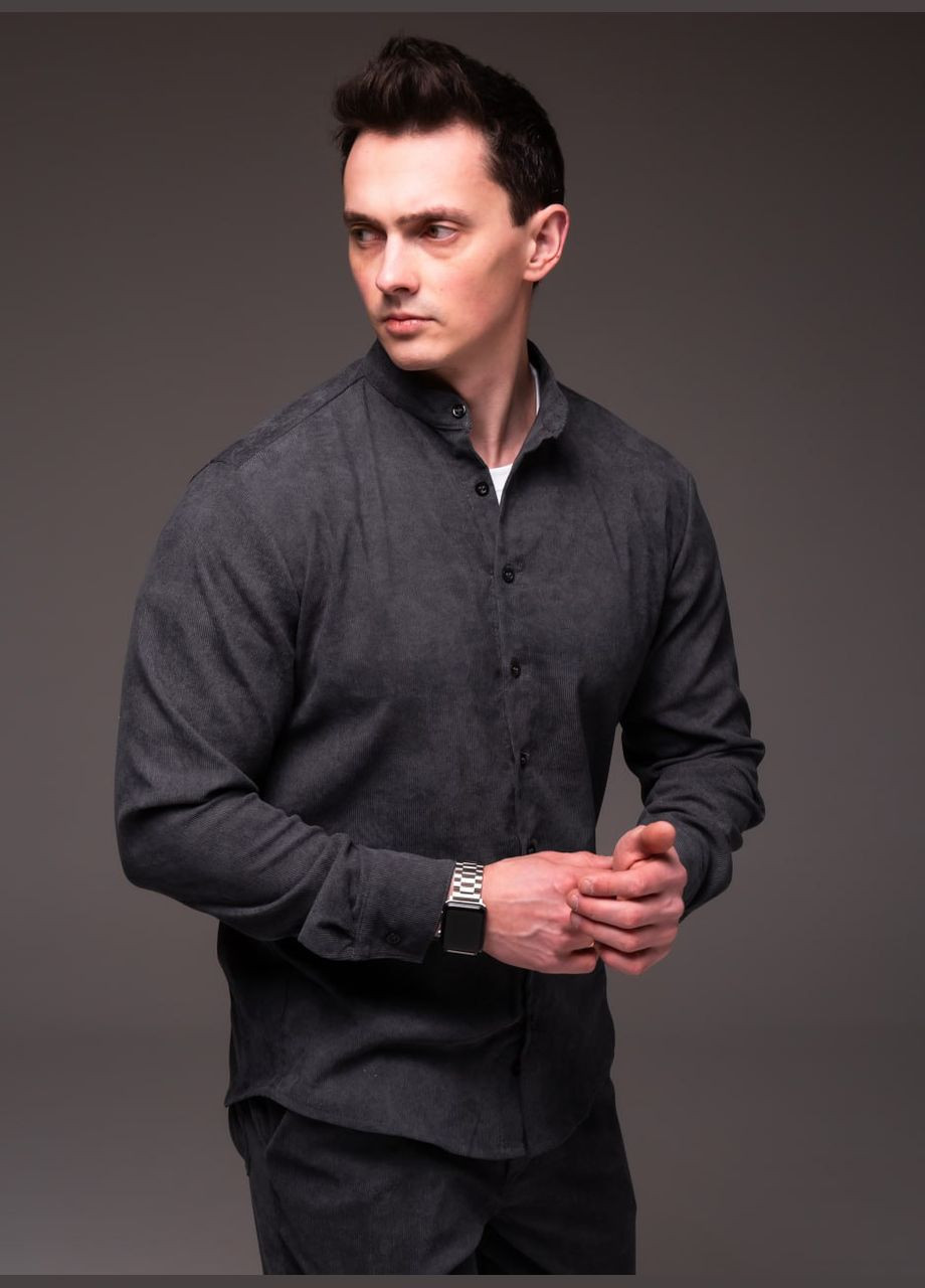 Темно-серая классическая, повседневный, кэжуал рубашка однотонная Vakko