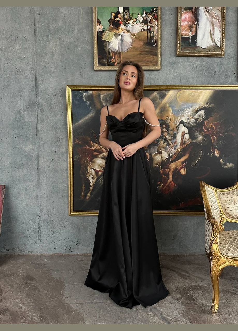 Черное праздничный, коктейльное, вечернее платье со съемными жемчужинами 💍 бэби долл, с пышной юбкой, с открытыми плечами, с корсетом Україна