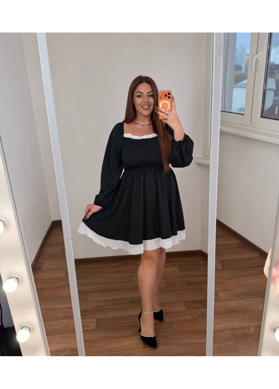 Черное вечернее платье с софтом и шифоновой вставкой • женственное и комфортное • замеры в описании DK/DL Мода без кордонів однотонное