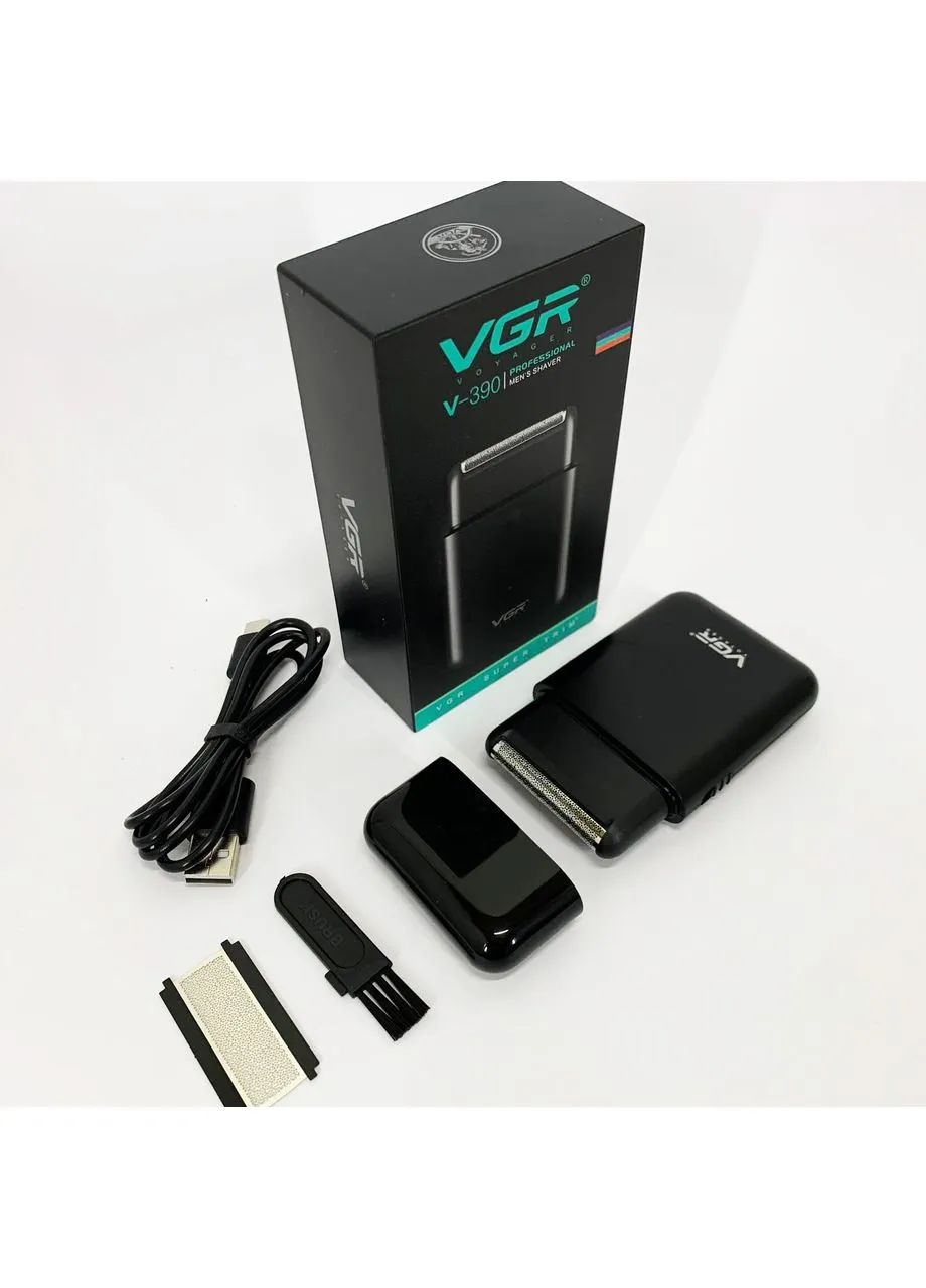 Аккумуляторная мужская мини электробритва V-390 для бритья бороды и усов шейвер. Цвет: черный VGR (401674907)