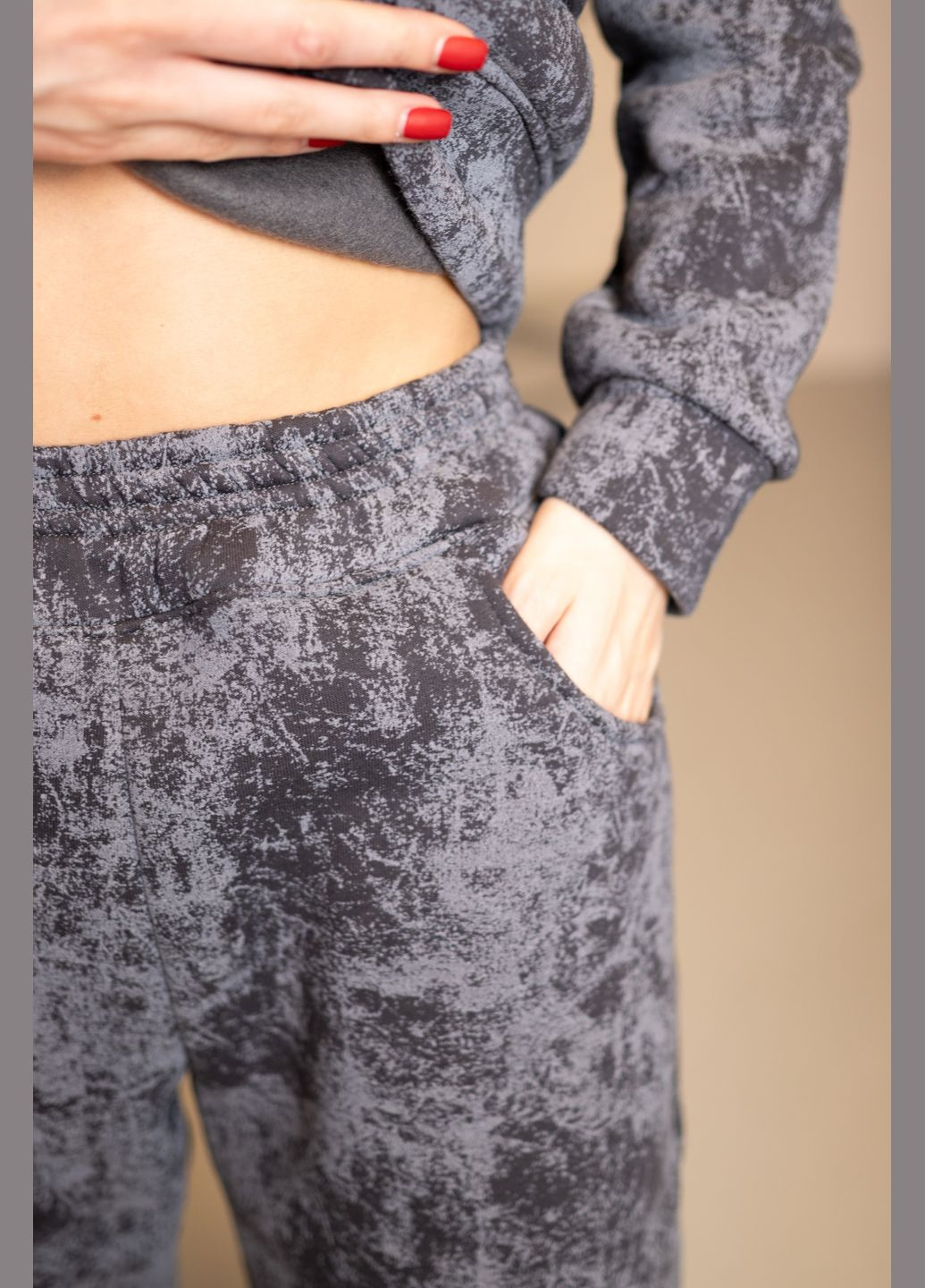 Теплый костюм серого цвета из турецкой тринитки на флисе, No Brand 7030 (316703288)