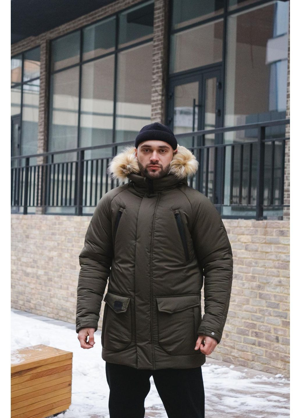 Оливковая (хаки) зимняя парка зимняя европейская плащевка съемный мех No Brand