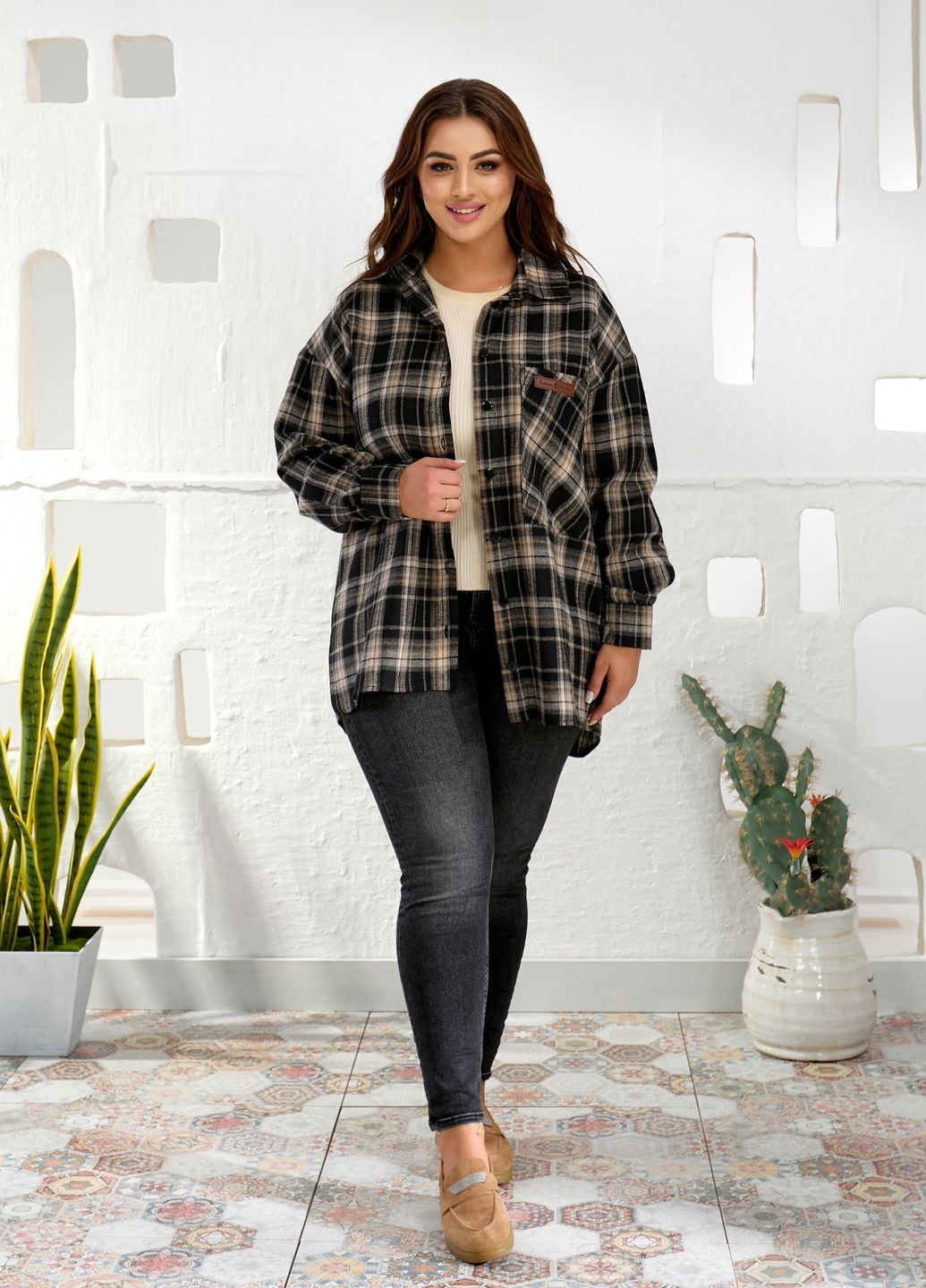 Черная повседневный, кэжуал рубашка в клетку No Brand с длинным рукавом