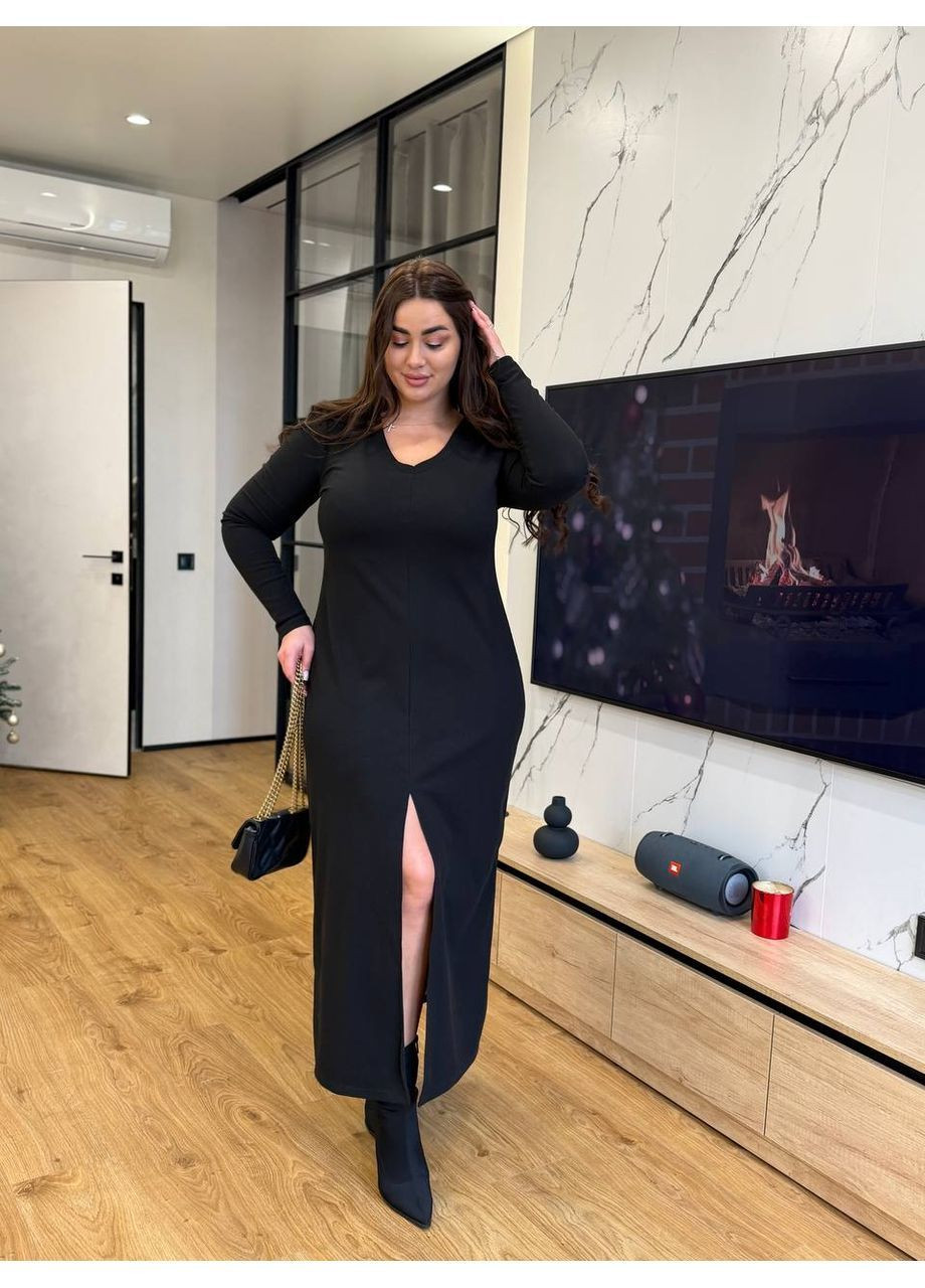 Чорна сукня з тканини подвійний рубчик Vakko однотонна