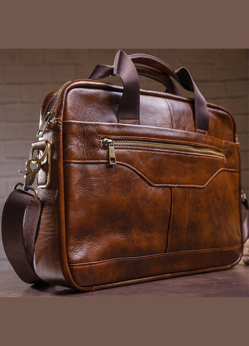 Ділова чоловіча сумка з натуральної шкіри з ручками та ремінцем для плеча коричнева (sku_14837) No Brand (328922697)