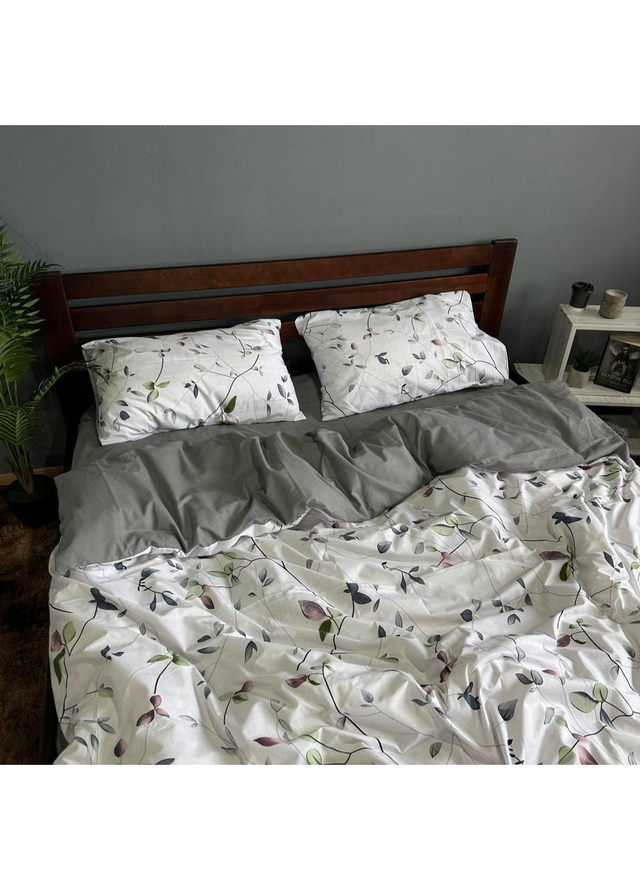 Постельное белье хлопковое Веточка на сером Евро 200 x 220 Бязь Белое 50 х 70 No Brand (364261469)