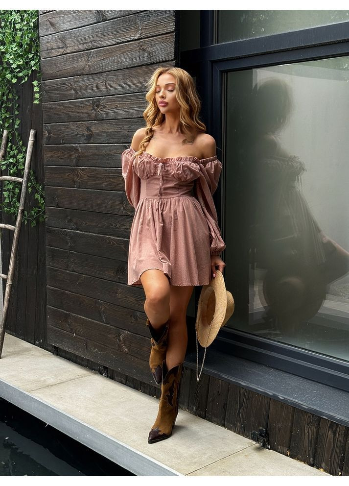 Бежева бавовняна сукня erika з імітацією корсета бежевого кольору milirud