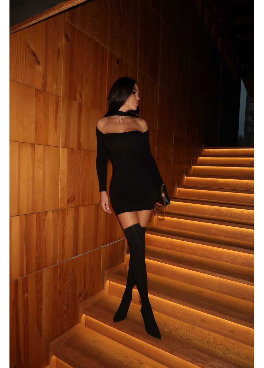 Черное праздничный, коктейльное, повседневный, вечернее, кэжуал женское платье с открытыми плечами FINO Mode