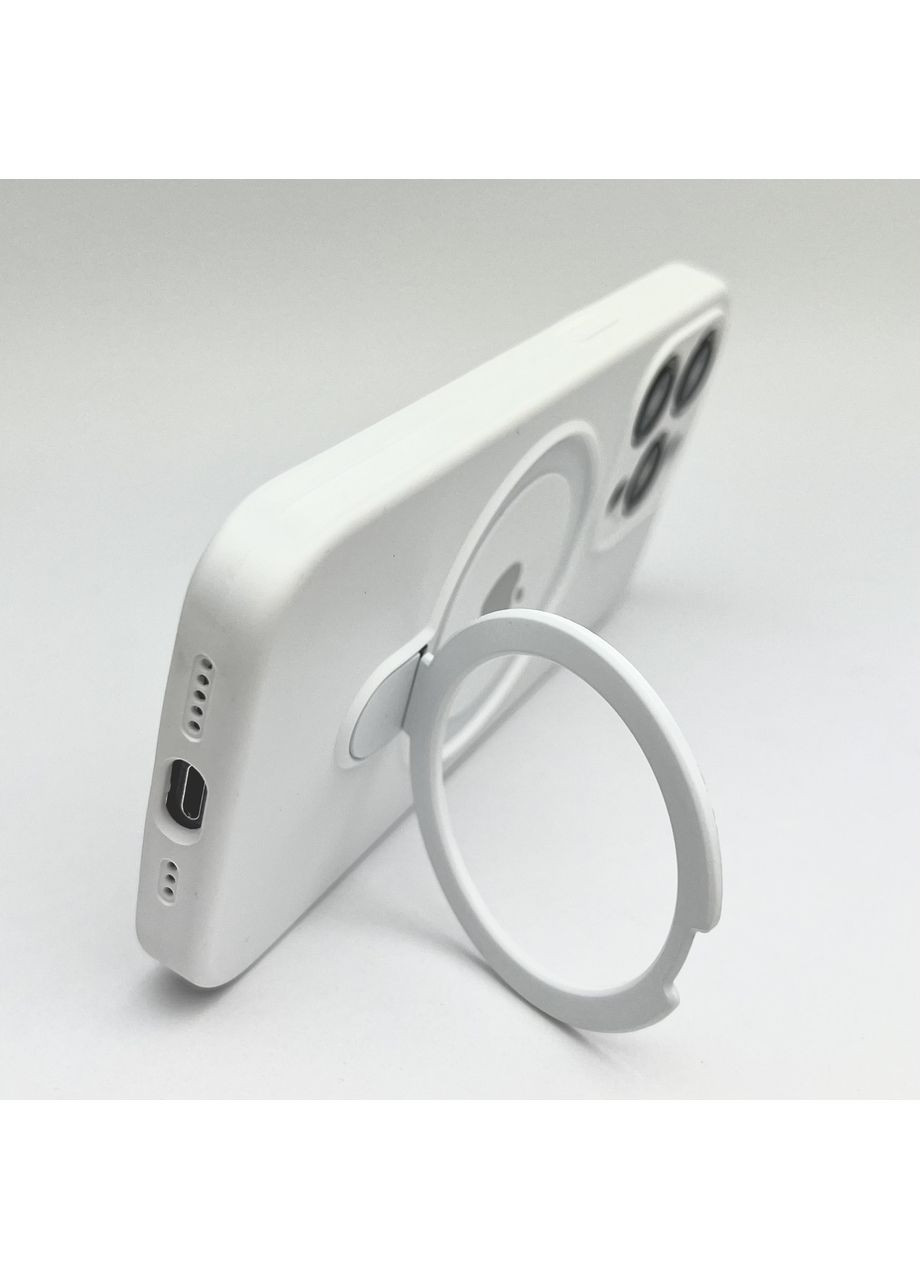 Чехол Full camera cover Ring Stand на iPhone 14 PRO с подставкой силиконовая защита камеры Белый / White Silicone Case (369137396)