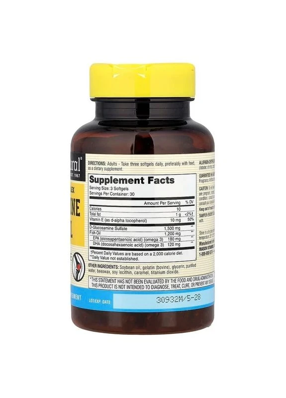 Глюкозамін і Риб`ячий жир, Glucosamine & Fish Oil,, 90 гелевих капсул Mason Natural (371923136)