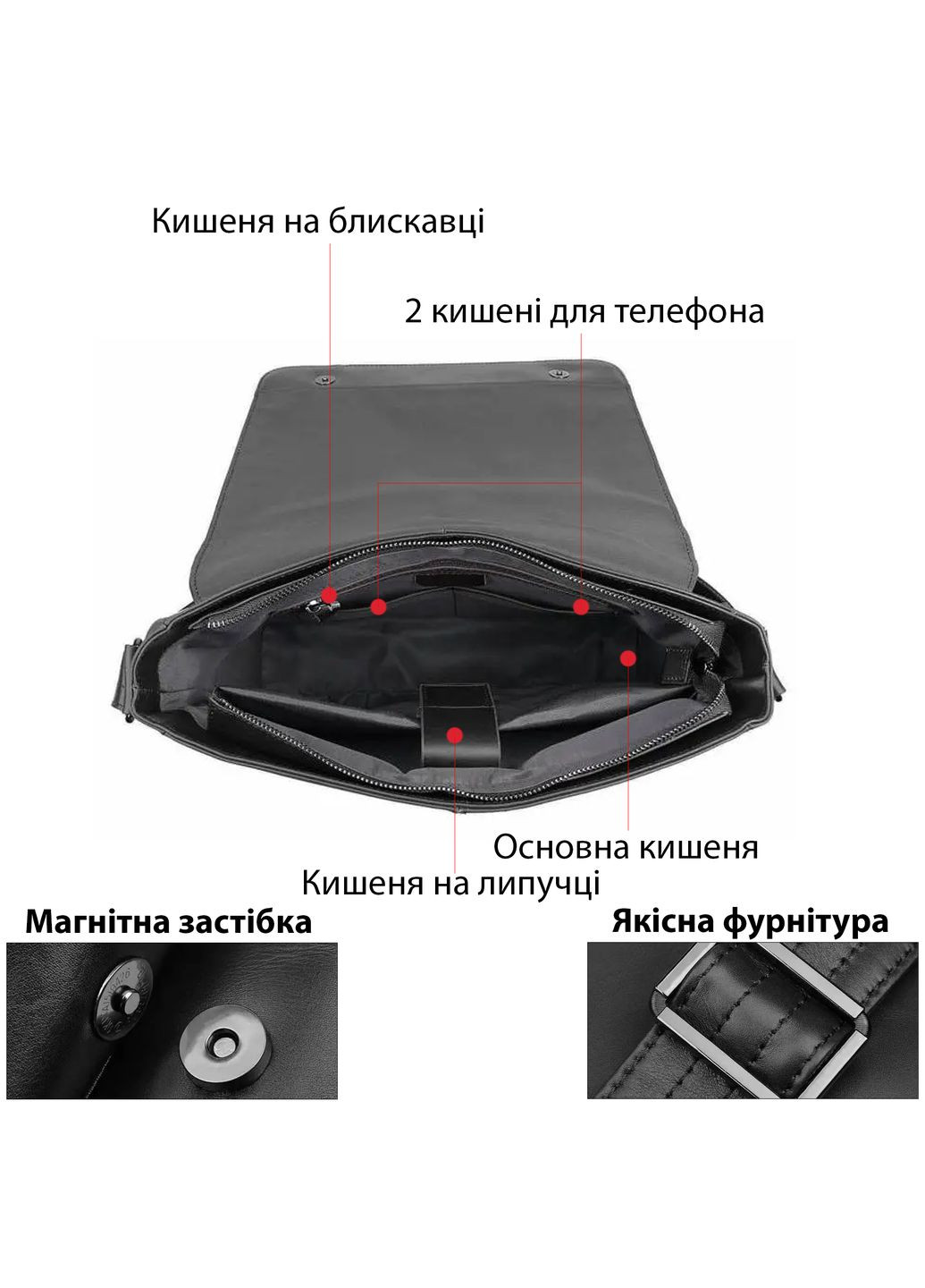 Кожаная сумка кросс боди мужская мессенджер через плечо черная 20435 Vintage (329196810)