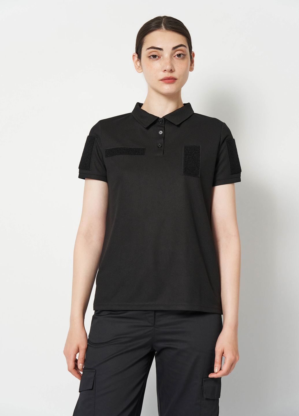 Жіноче тактичне поло CoolPass з липучками під шеврони чорне UKM (361260035)