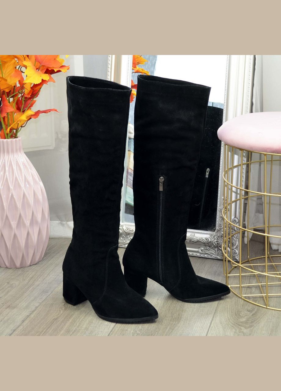 Чоботи жіночі чорні замшеві на підборах. 36 розмір No Brand (303931670)