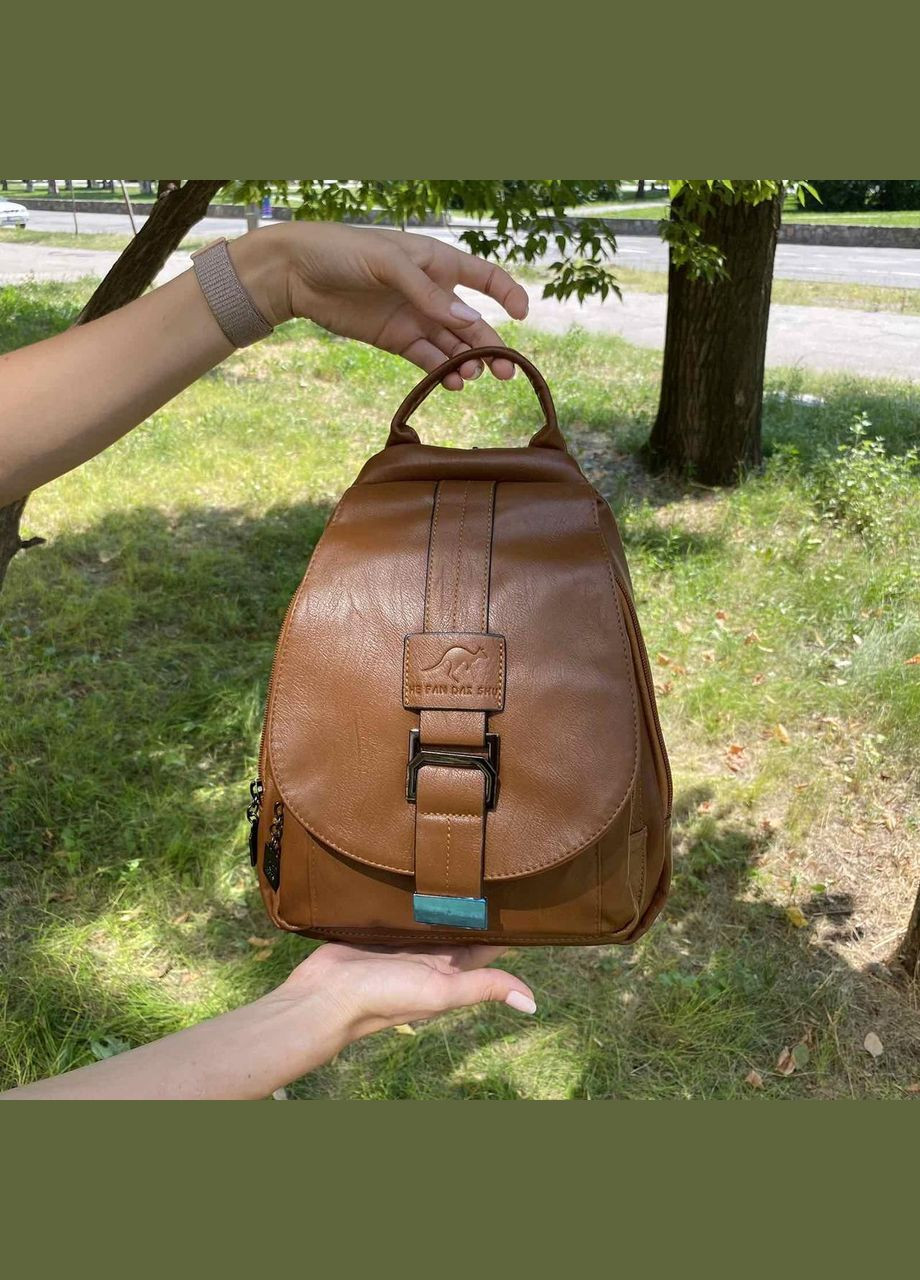 Жіночий міський рюкзак сумка з кенгуру на плече еко шкіра коричневий No Brand (298997994)