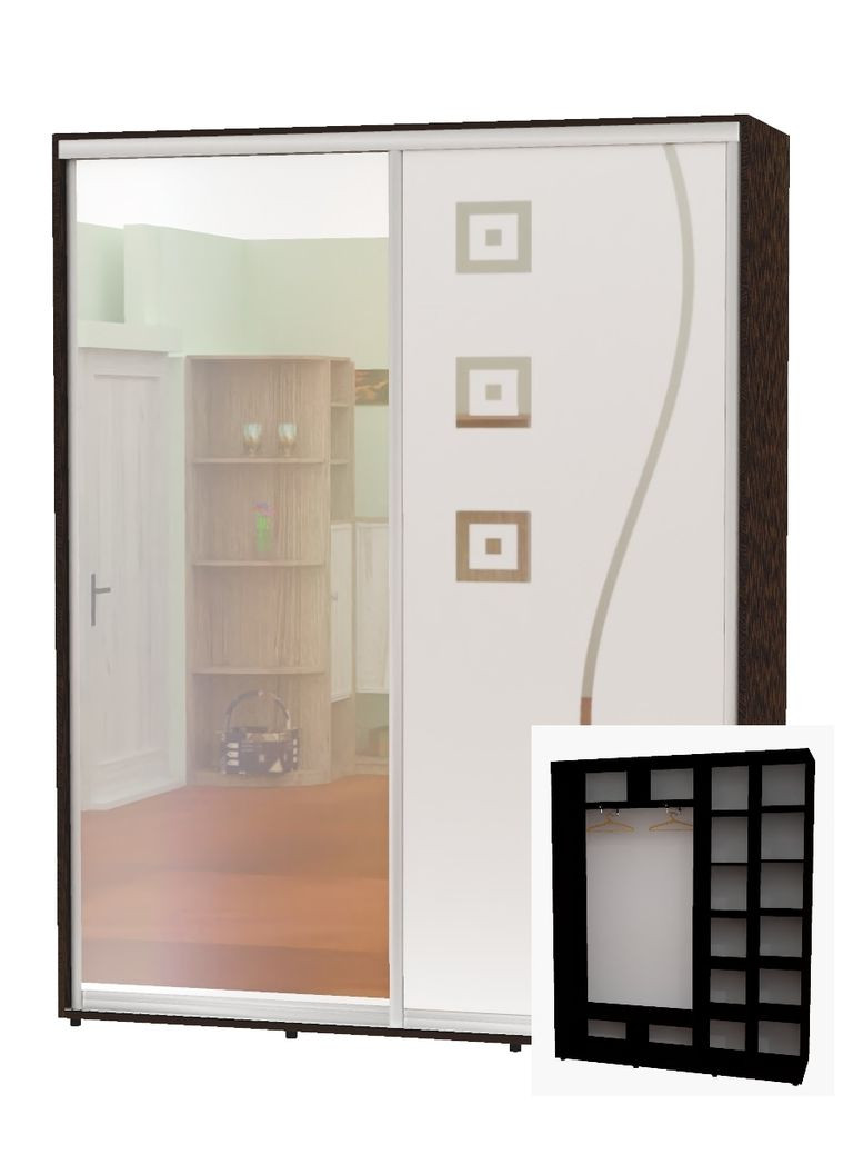 Шкаф-купе двухдверный 210*45*230 Венге магия Зеркало/Зеркало с пескоструйным рисунком Алекса (360477510)