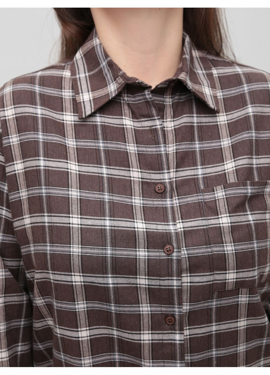 Сорочка жіноча в клітинку тонка коричнева Cracpot Вільний (361855979)