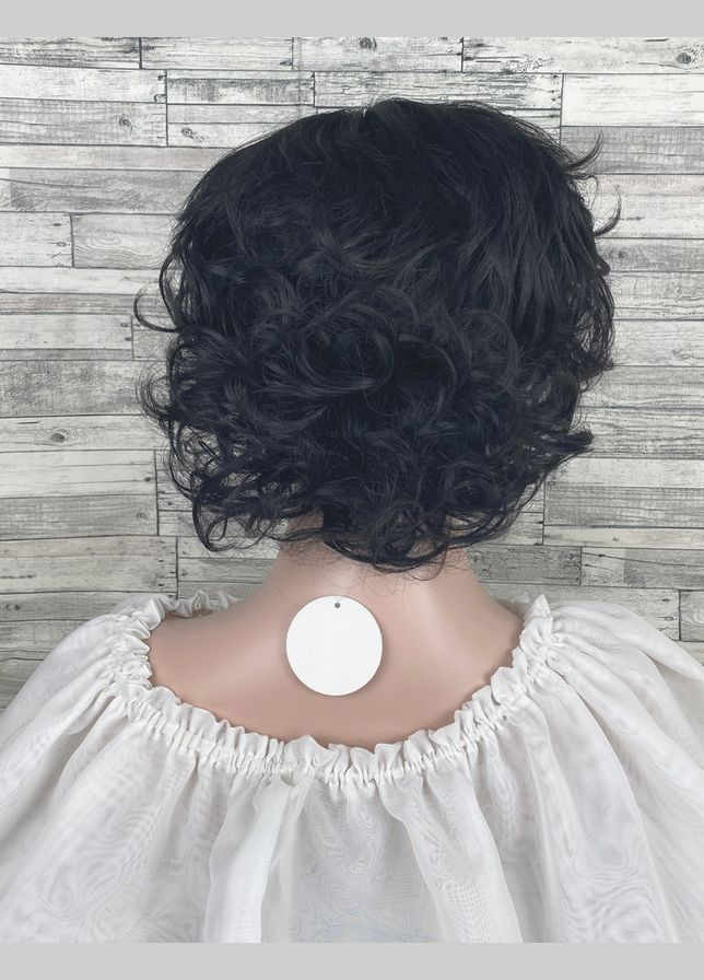 Парик черный из натуральных волос короткая стрижка волос подкручена No Brand 4924 (315779993)