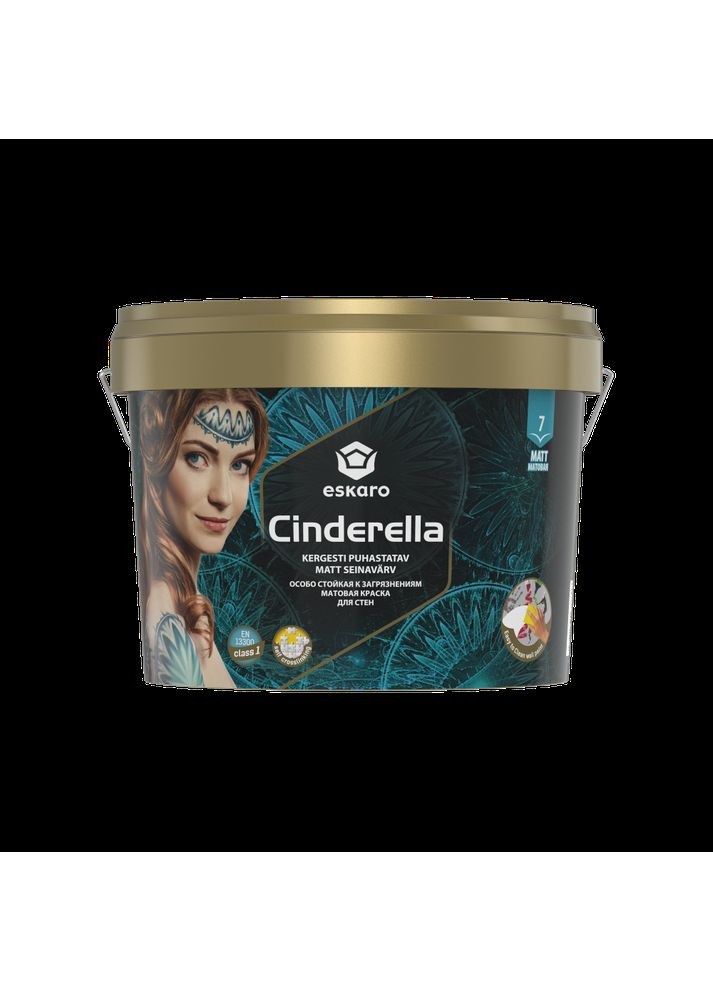 Фарба акрилова Cinderella для стель та стін особливо міцна біла матова 9 л ESKARO (360882375)