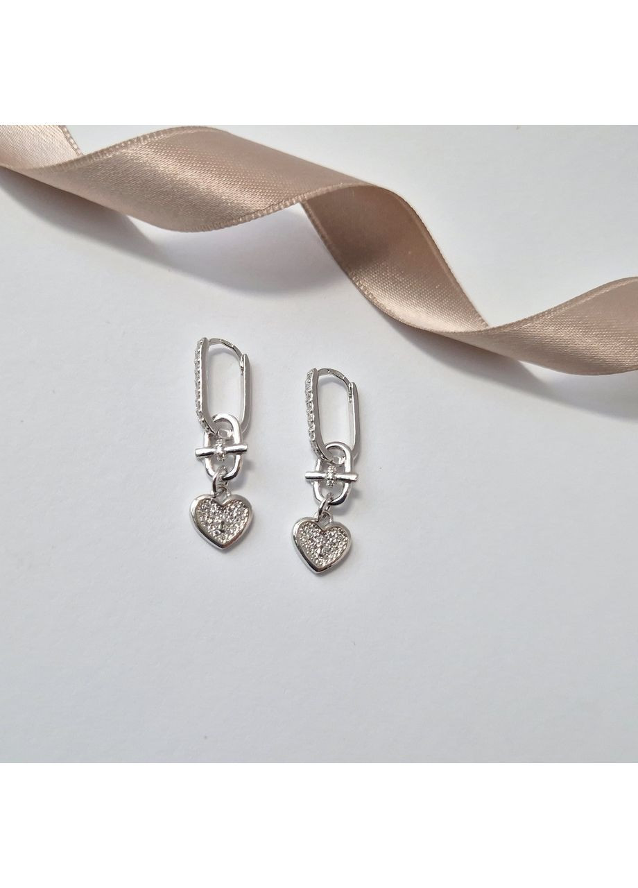 Серебряные серьги с подвеской Сердце в камнях серебро 925 пробы Родированное 3.70г 5054р Nobrand (370438644)