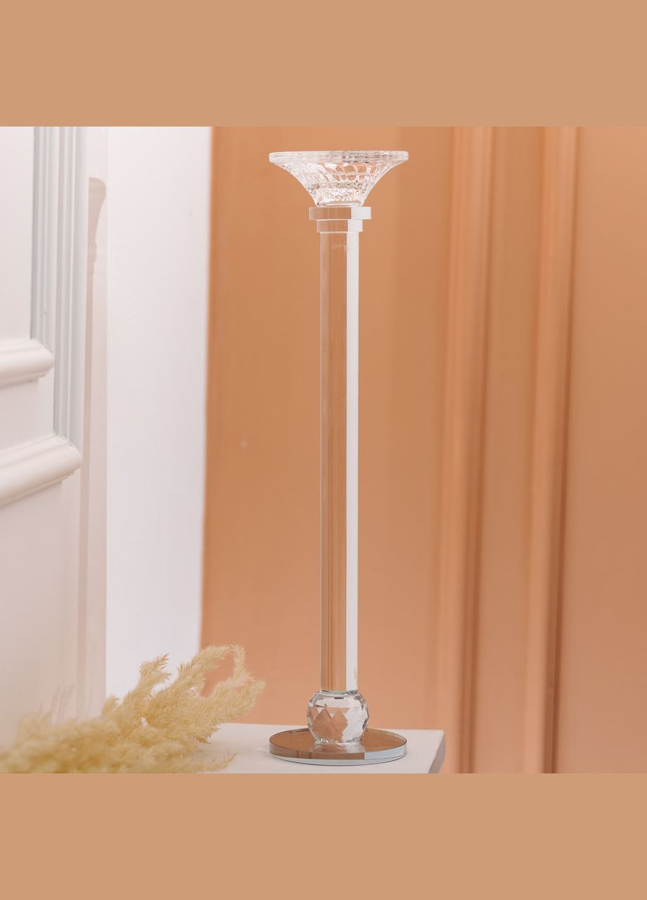 Підсвічник скляний на тонкій ніжці 9×39 см прозорий декоративний підсвічник на стіл HP-4-9L Yiwu (370675497)