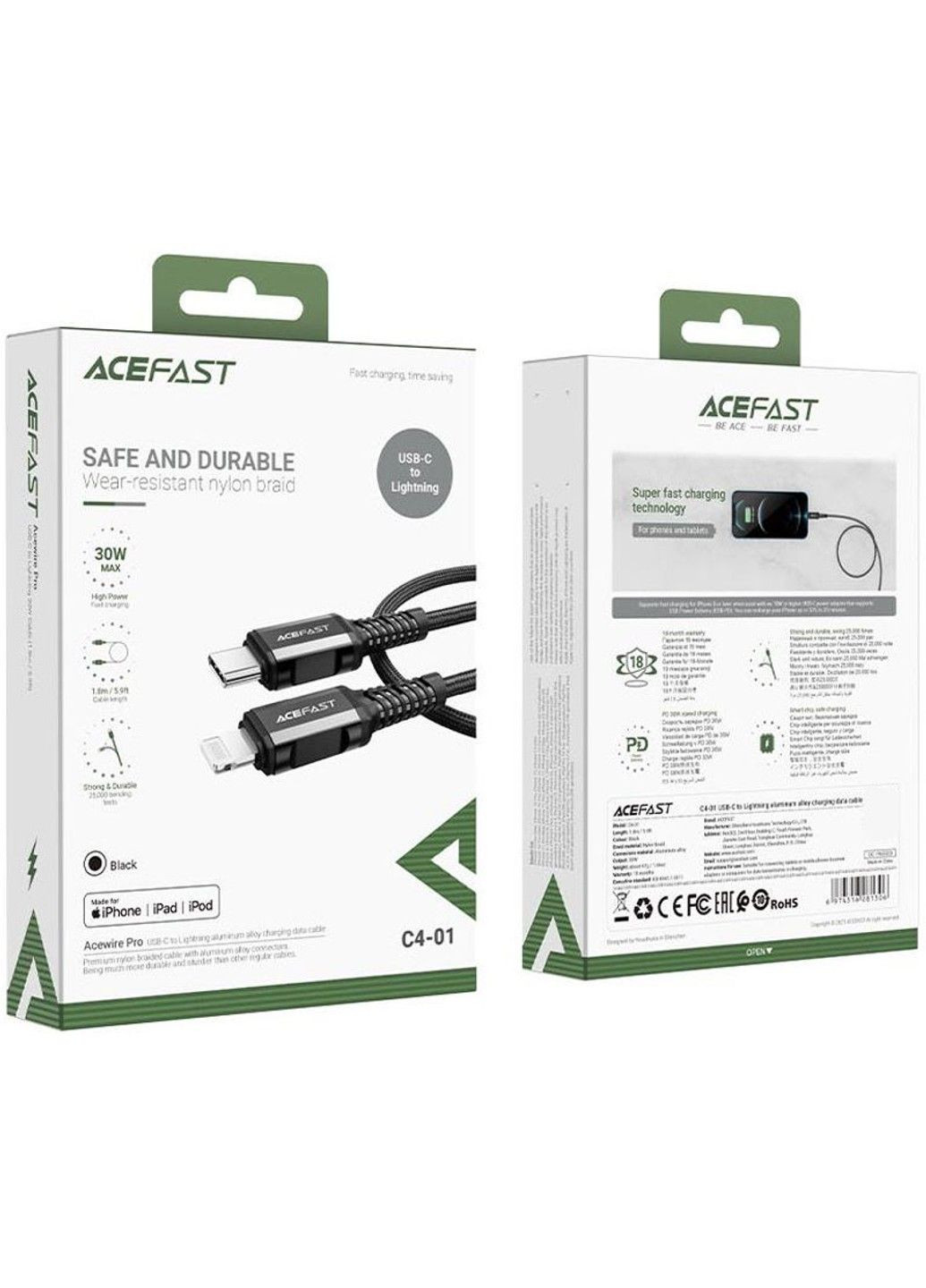 Уценка Дата кабель MFI C4-01 USB-C to Lightning aluminum alloy (1.8m) Acefast (291880625)