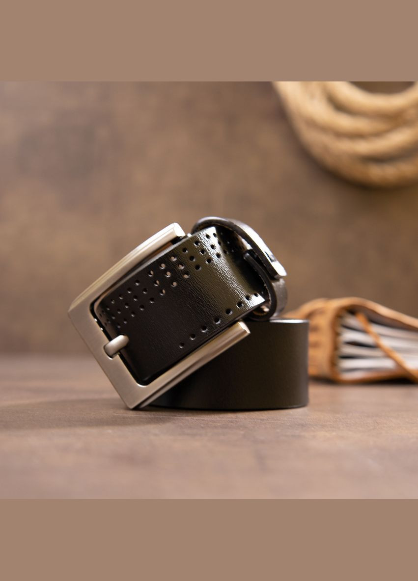 Чоловічий ремінь шкіряний з дірками 20383 Чорний Vintage (302972080)