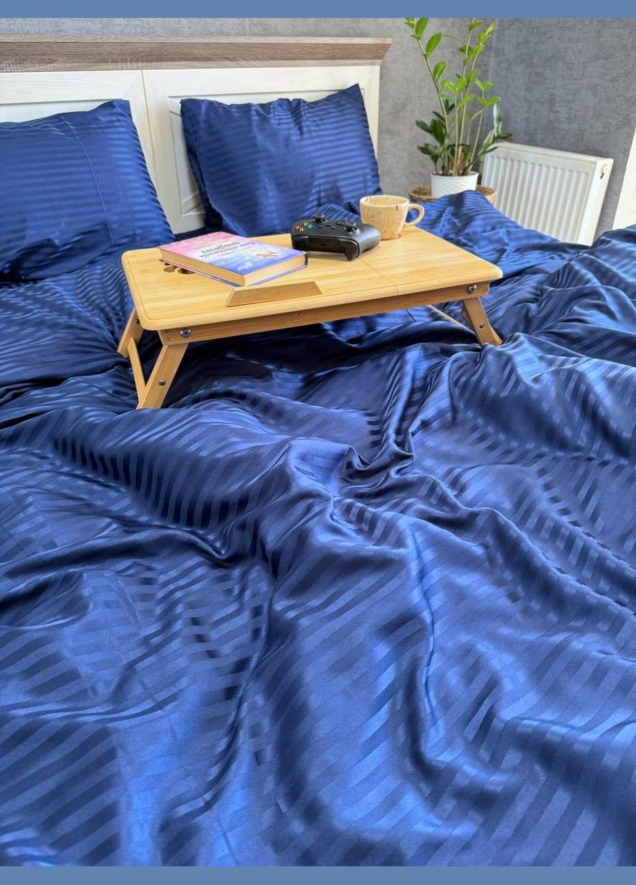 Постільна білизна в Смужку Страйп Сатин полісатин Двоспальна Простирадло на гумці 180x200х20 Синій 50 х 70 No Brand (294983702)