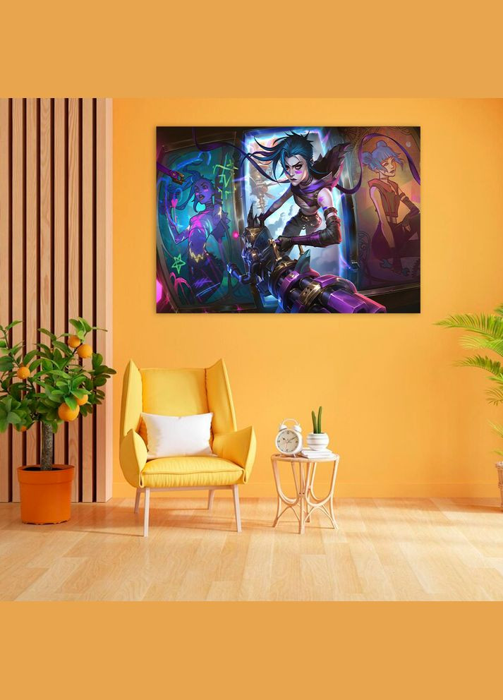 Плакат- на стіну з оригінальним принтом аніме-мультсеріалу Arcane Аркейн "Jinx Джинкс з кулеметом" А1 Кавун постер (316208237)