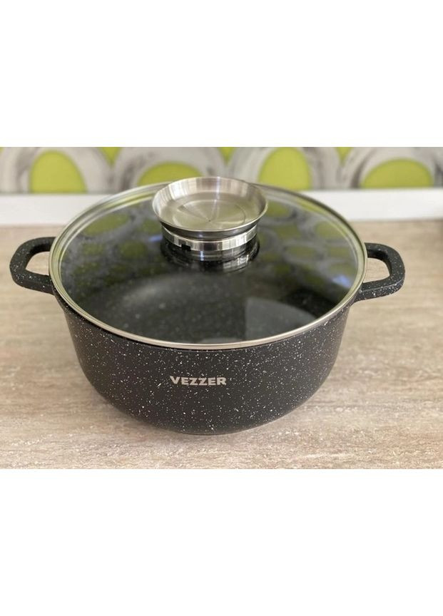 Кастрюля с крышкой VZ8010 16 см 1.3 л черная Vezzer (349223023)