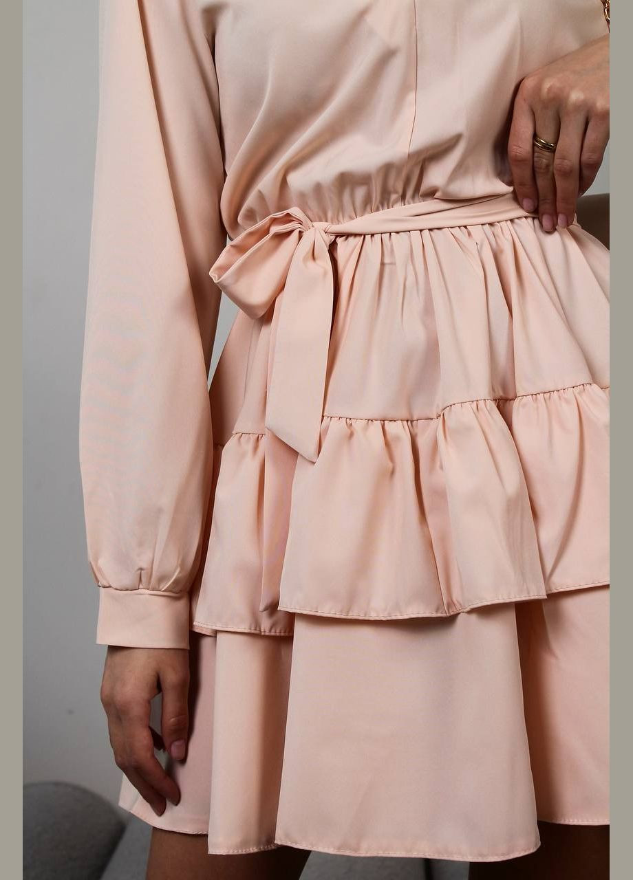 Персиковое праздничный, коктейльное, повседневный, кэжуал, вечернее нежное трендовое платье Vakko однотонное