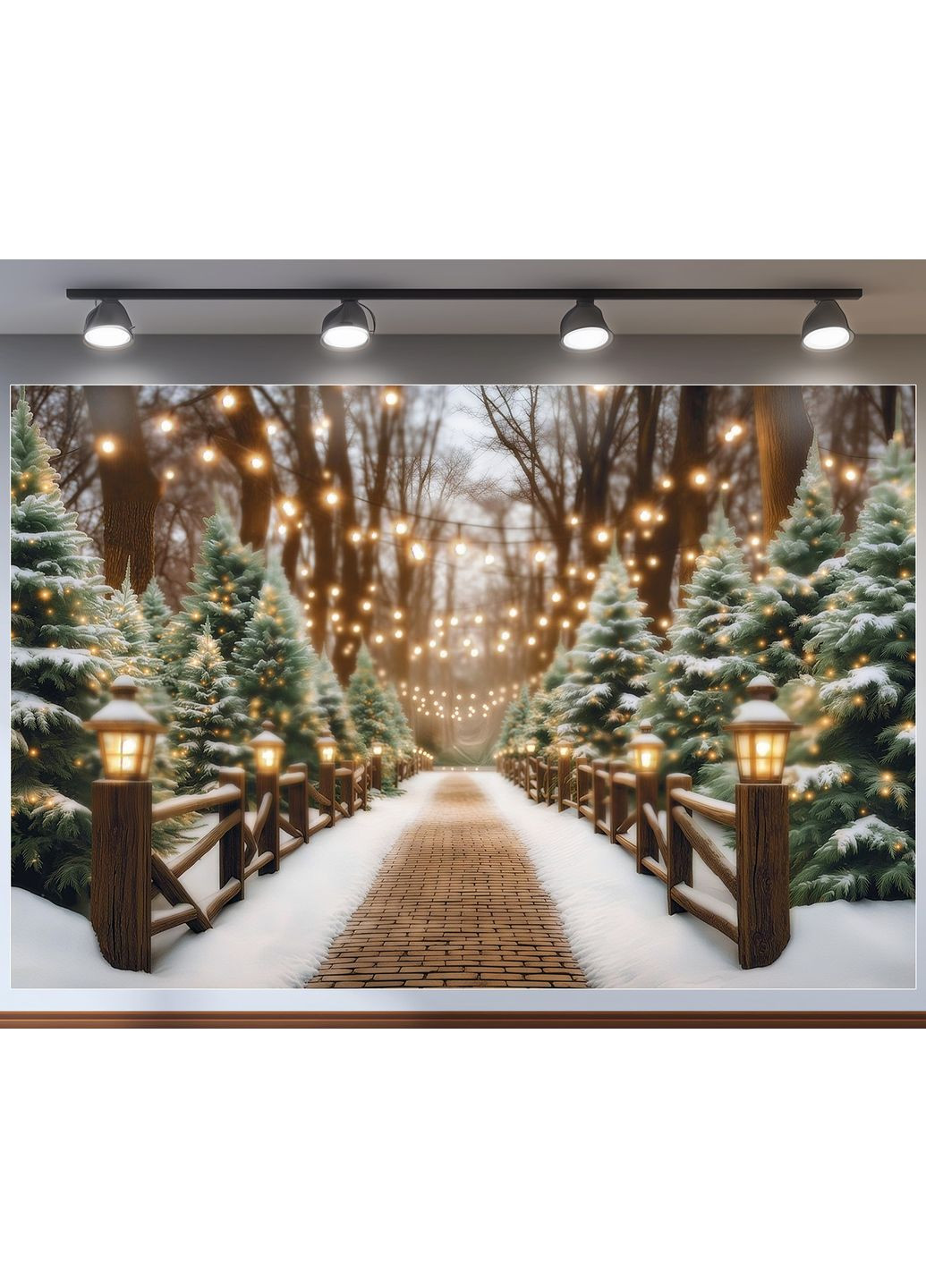 Фотозона Зимова алея з гірляндами та ялинками – №46535 Vinylpex (369929925)