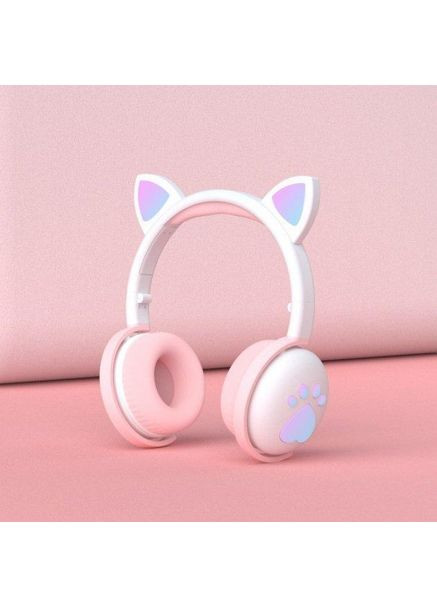Детские беспроводные стереонаушники "CAT" BK1 с кошачьими ушками и LED-подсветкой Белая-пудра Atd (366817466)