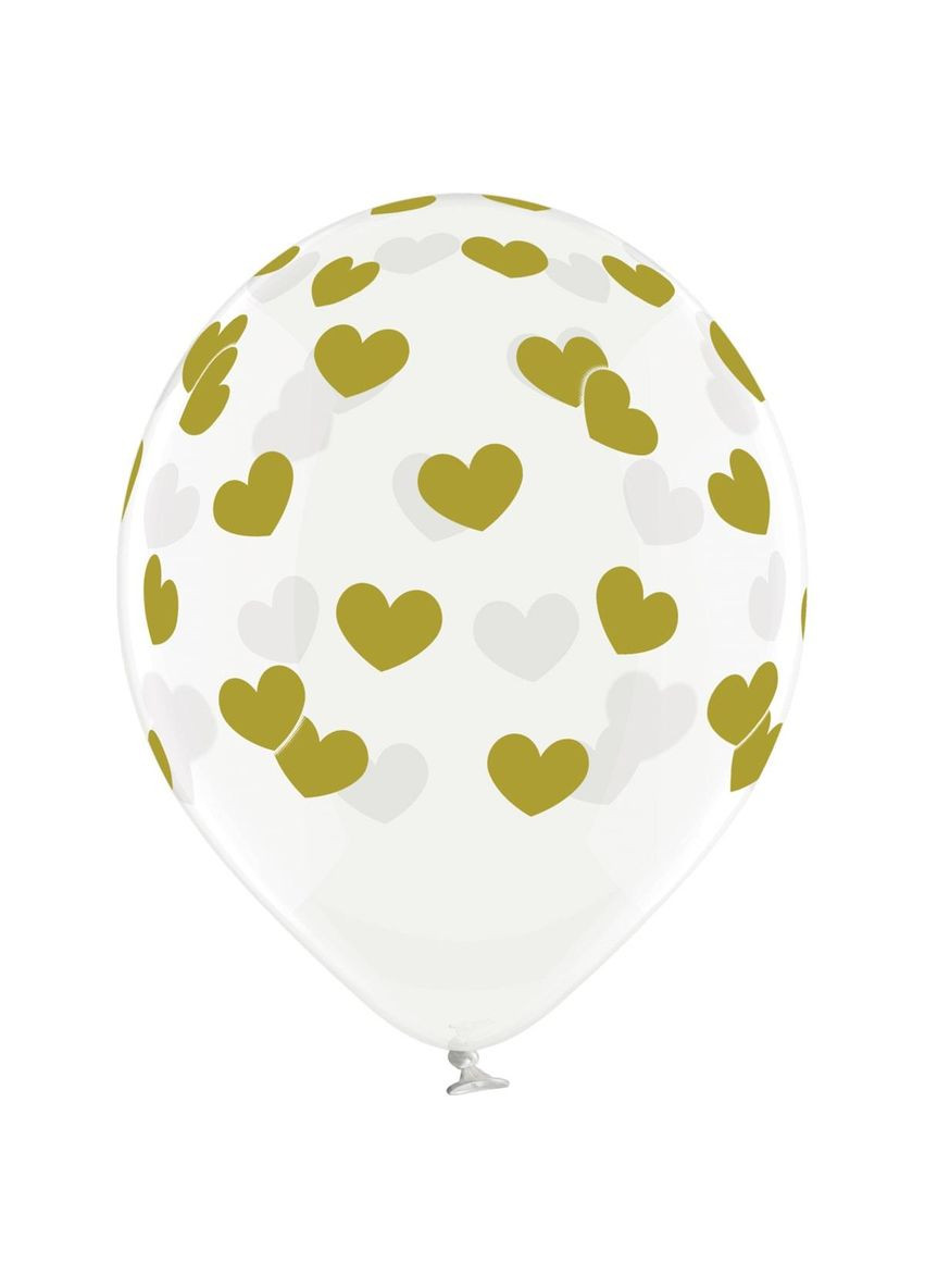 Латексный шар 12" (30 см) прозрачный с рисунком "сердца золотые" (31031239) Belbal (302312743)