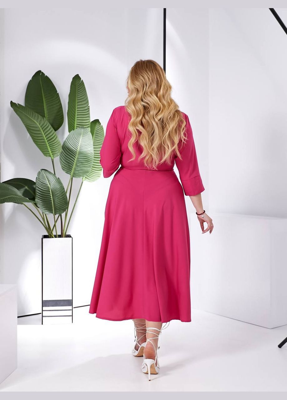 Малинова жіноча сукня міді із софта колір малиновий р.50/52 454017 New Trend