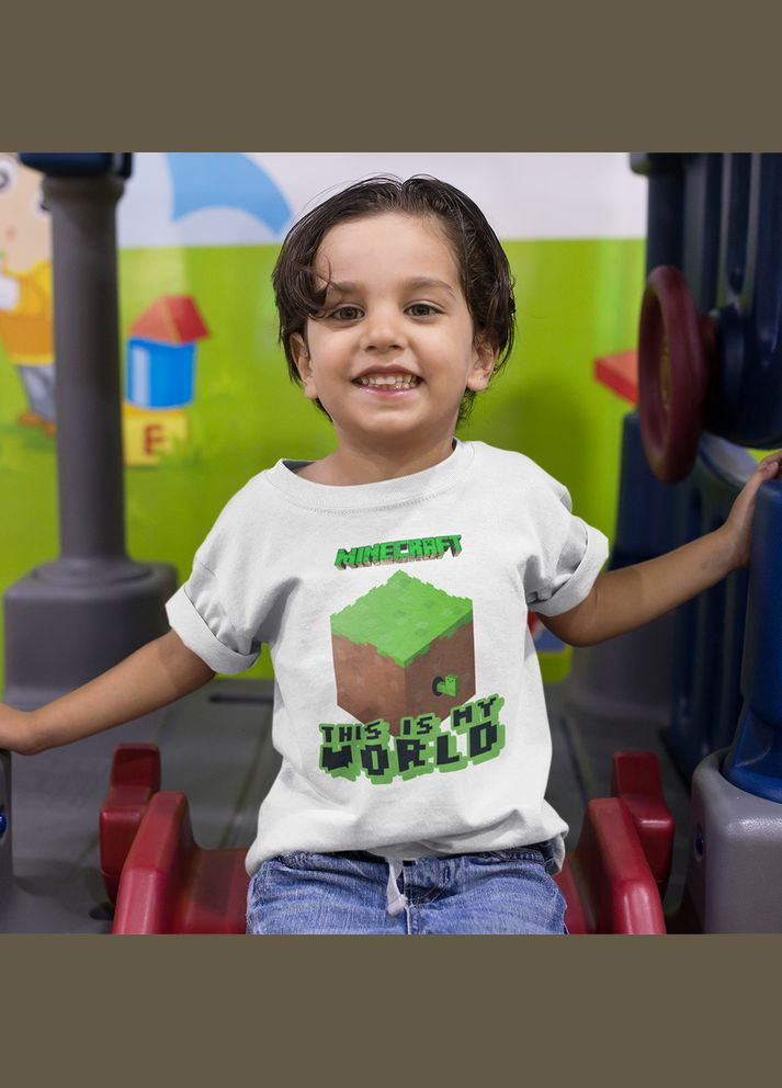 Белая демисезонная футболка белая с оригинальным принтом онлан игры minecraft "this is my world minecraft майнкрафт" Кавун футболка