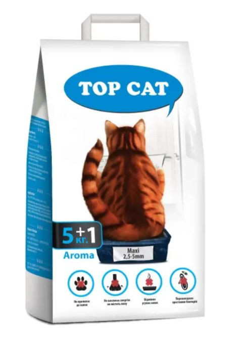Наповнювач для котячого туалету ТОР САТ MAXI бентонітовий комкуючий великий з ароматом лаванди 5+1 кг Top Cat (267818533)