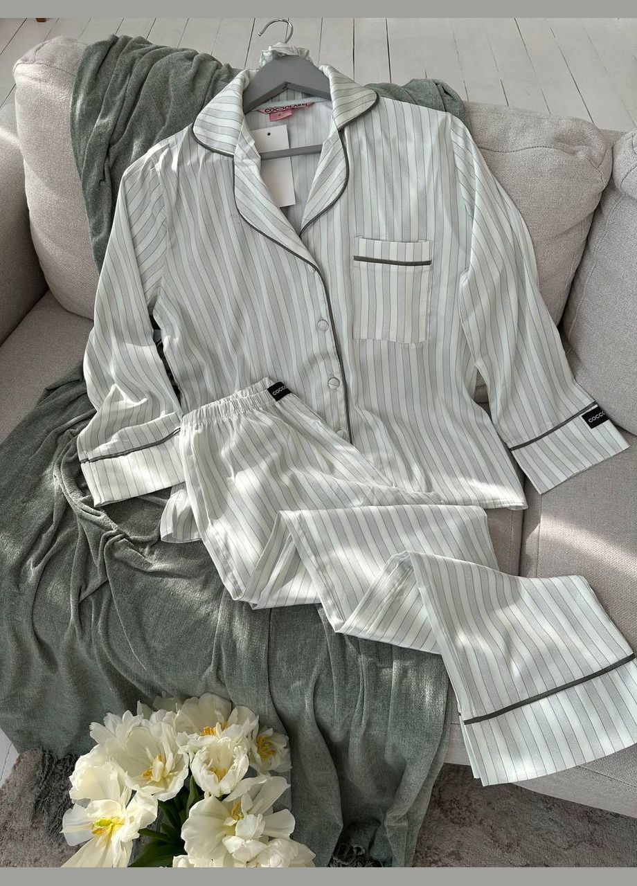 Зелена всесезон піжама жіноча сорочка + брюки No Brand