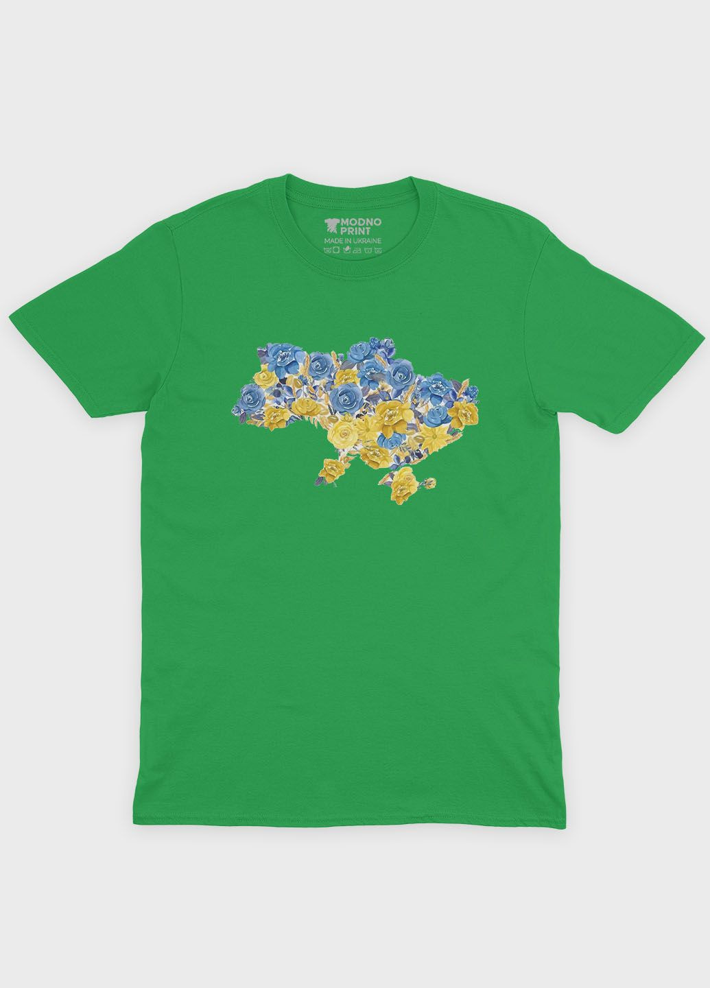 Зеленая демисезонная футболка для девочки с патриотическим принтом карта украины (ts001-1-keg-005-1-008-g) Modno