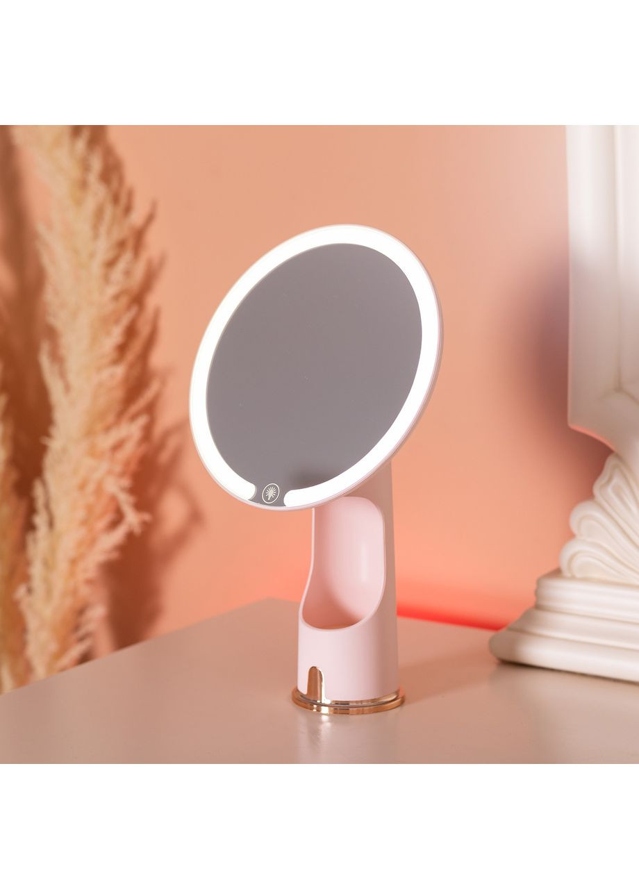 Дзеркало косметичне з підсвічуванням Рожеве настільне кругле світлодіодне для макіяжу та догляду за обличчям ProDobro (364193179)