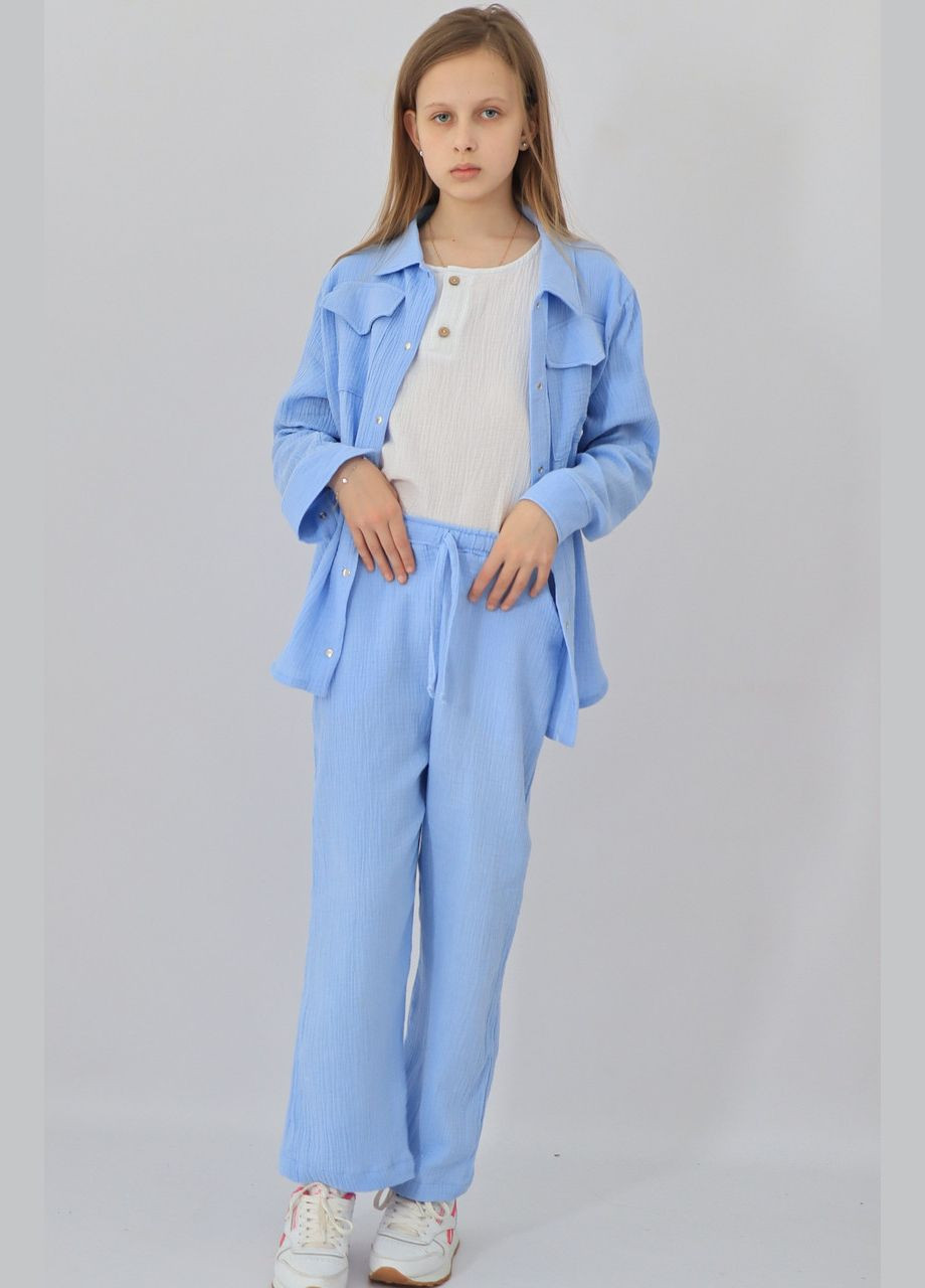 Голубые пляжный, повседневный, кэжуал летние прямые брюки No Brand