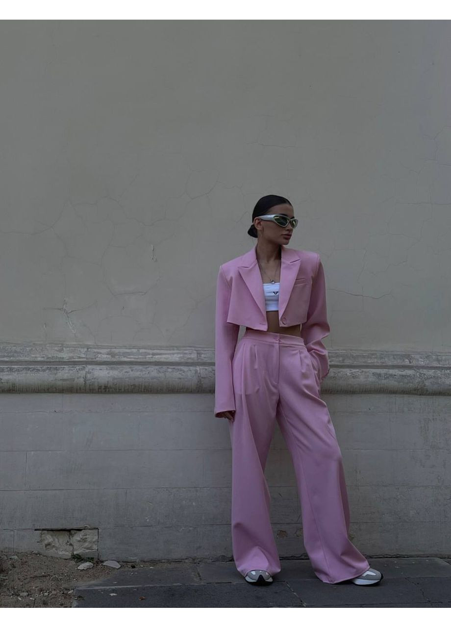 Жіночий брючний костюм зі штанами палаццо та вкороченим піджаком з плечиками Україна (352768438)