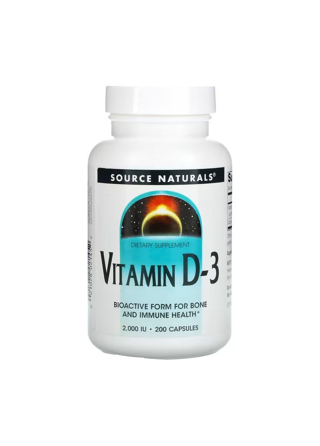 Вітамін D3, 50 мкг (2000 МО), 200 капсул Source Naturals (356174531)